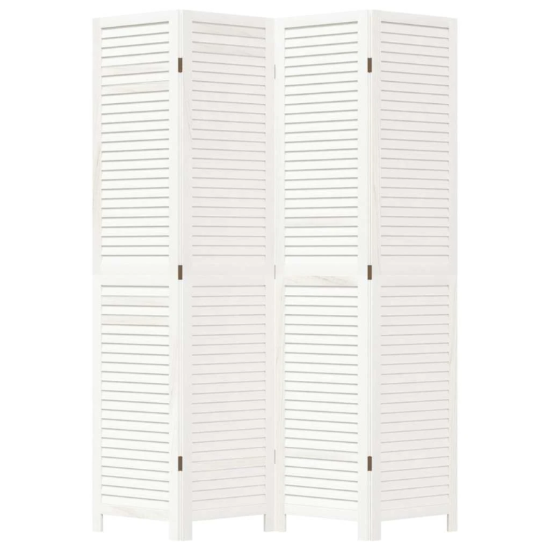 vidaXL 4-paneļu istabas aizslietnis, balts, paulonijas masīvkoks