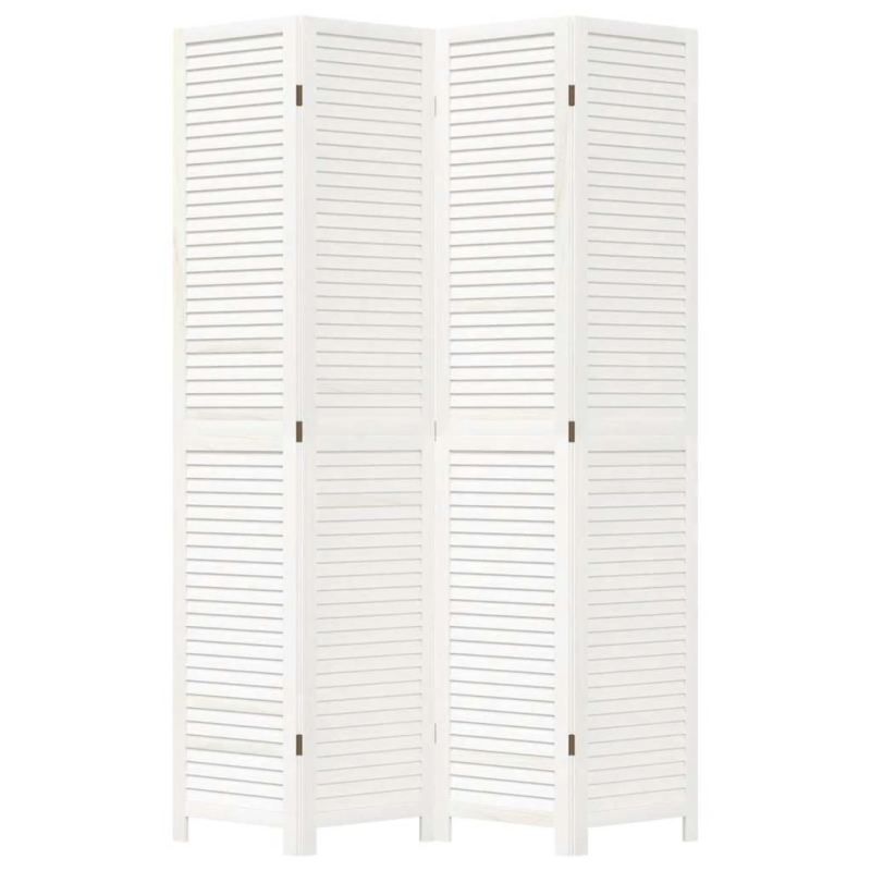 vidaXL 4-paneļu istabas aizslietnis, balts, paulonijas masīvkoks