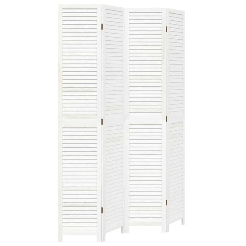 vidaXL 4-paneļu istabas aizslietnis, balts, paulonijas masīvkoks
