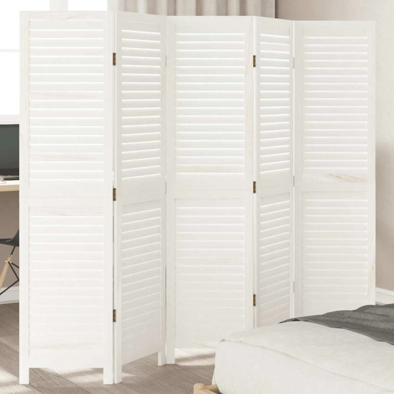 vidaXL 5-paneļu istabas aizslietnis, balts, paulonijas masīvkoks