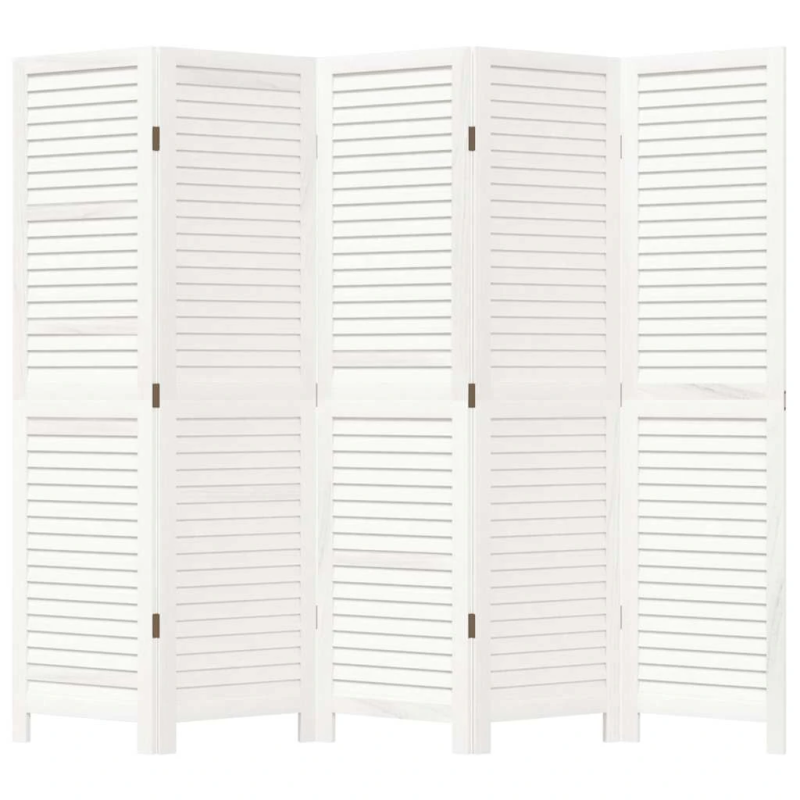 vidaXL 5-paneļu istabas aizslietnis, balts, paulonijas masīvkoks