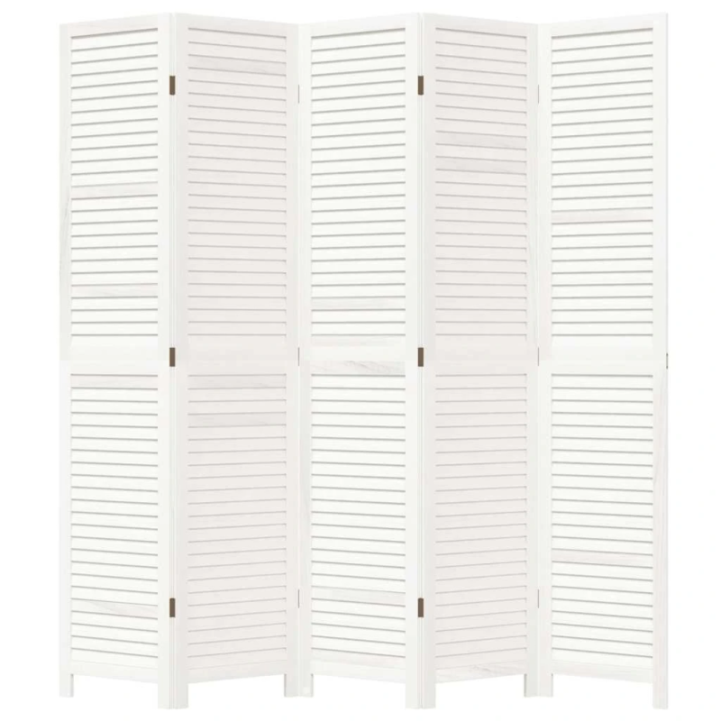 vidaXL 5-paneļu istabas aizslietnis, balts, paulonijas masīvkoks