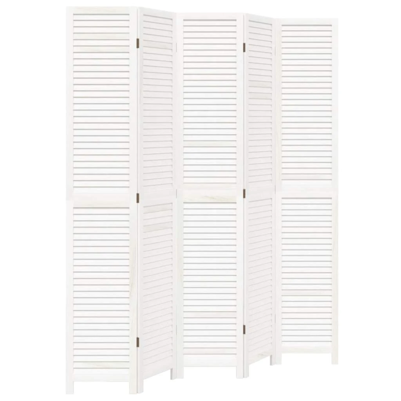 vidaXL 5-paneļu istabas aizslietnis, balts, paulonijas masīvkoks