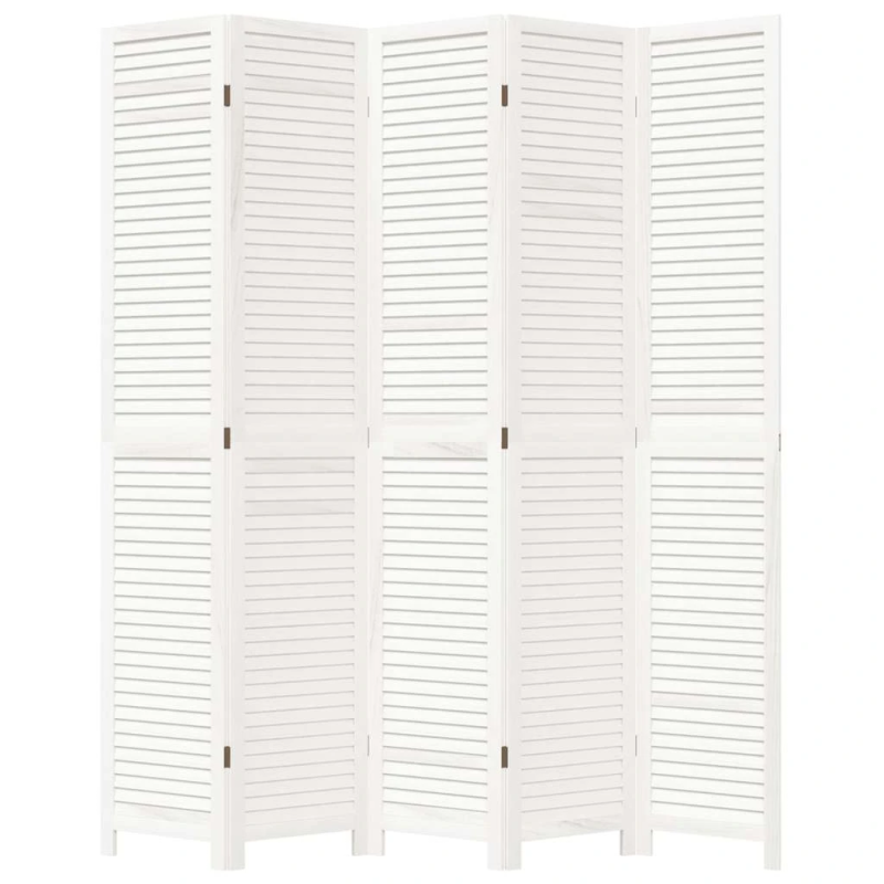 vidaXL 5-paneļu istabas aizslietnis, balts, paulonijas masīvkoks