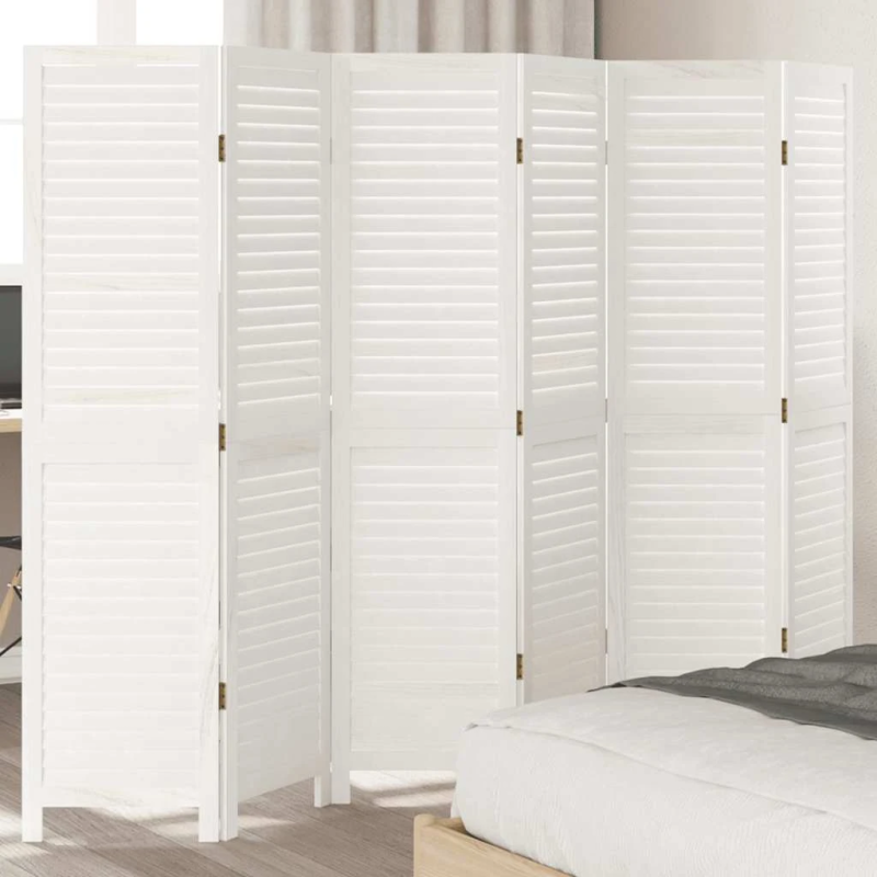 vidaXL 6-paneļu istabas aizslietnis, balts, paulonijas masīvkoks