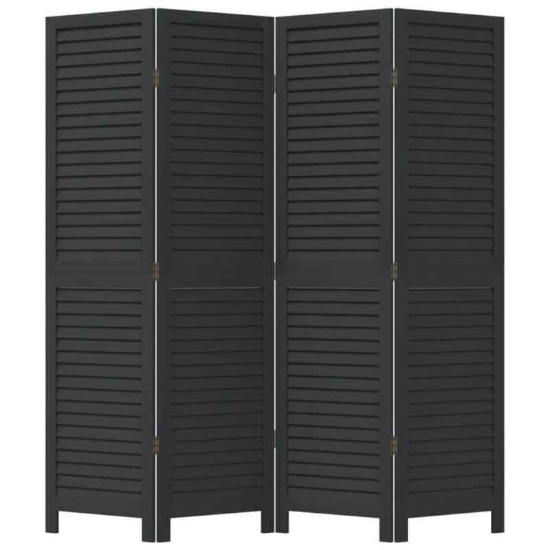 vidaXL 4-paneļu istabas aizslietnis, melns, paulonijas masīvkoks
