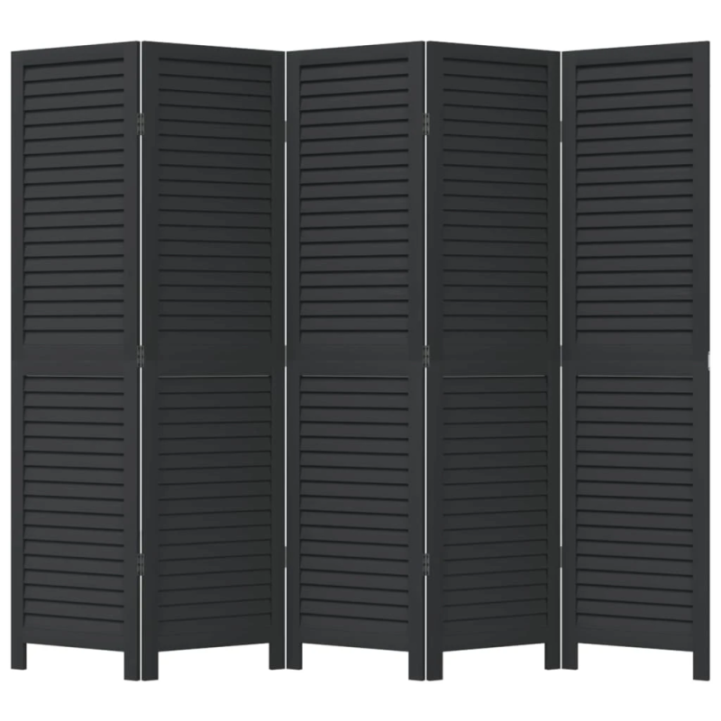 vidaXL 5-paneļu istabas aizslietnis, melns, paulonijas masīvkoks