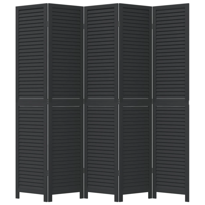 vidaXL 5-paneļu istabas aizslietnis, melns, paulonijas masīvkoks