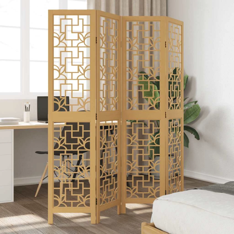 vidaXL 4-paneļu istabas aizslietnis, brūns, paulonijas masīvkoks