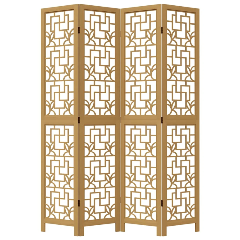 vidaXL 4-paneļu istabas aizslietnis, brūns, paulonijas masīvkoks