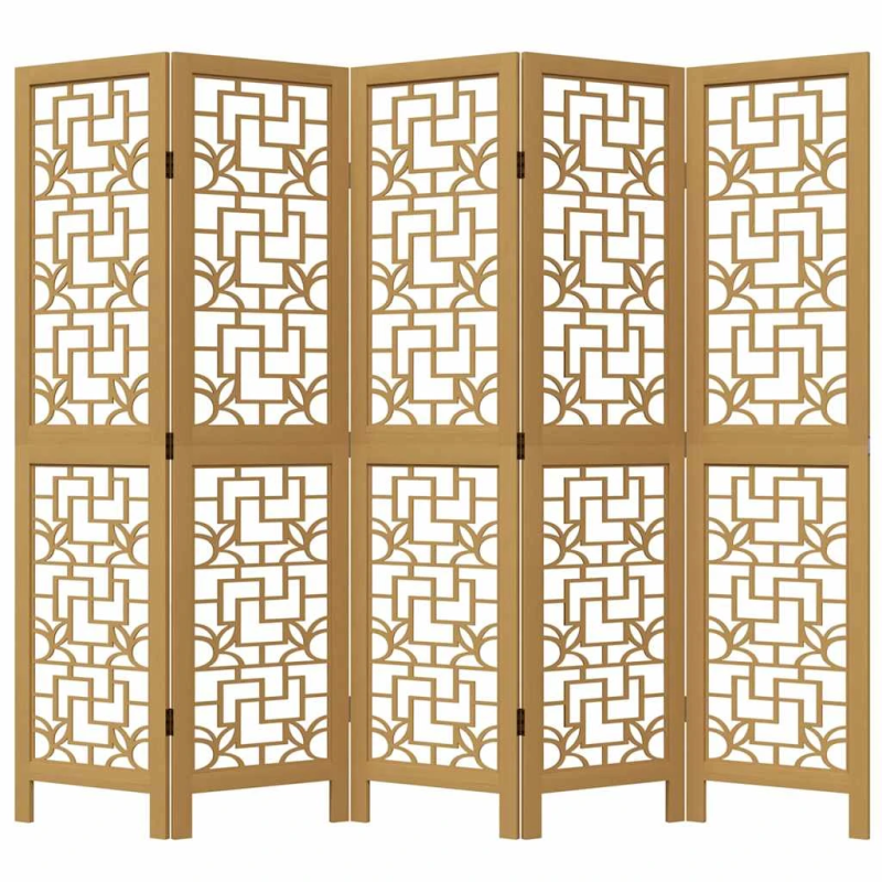 vidaXL 5-paneļu istabas aizslietnis, brūns, paulonijas masīvkoks