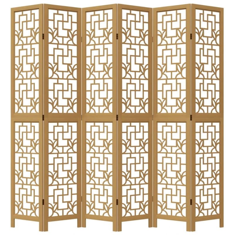 vidaXL 6-paneļu istabas aizslietnis, brūns, paulonijas masīvkoks