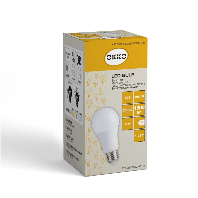 LED spuldze OKKO. A70. E27. 15 W. 1500 lm. 4000 K