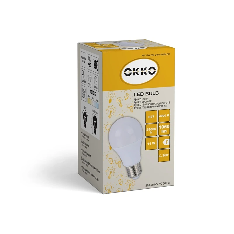 LED spuldze OKKO. A60. E27. 11 W. 1060 lm. 4000 K