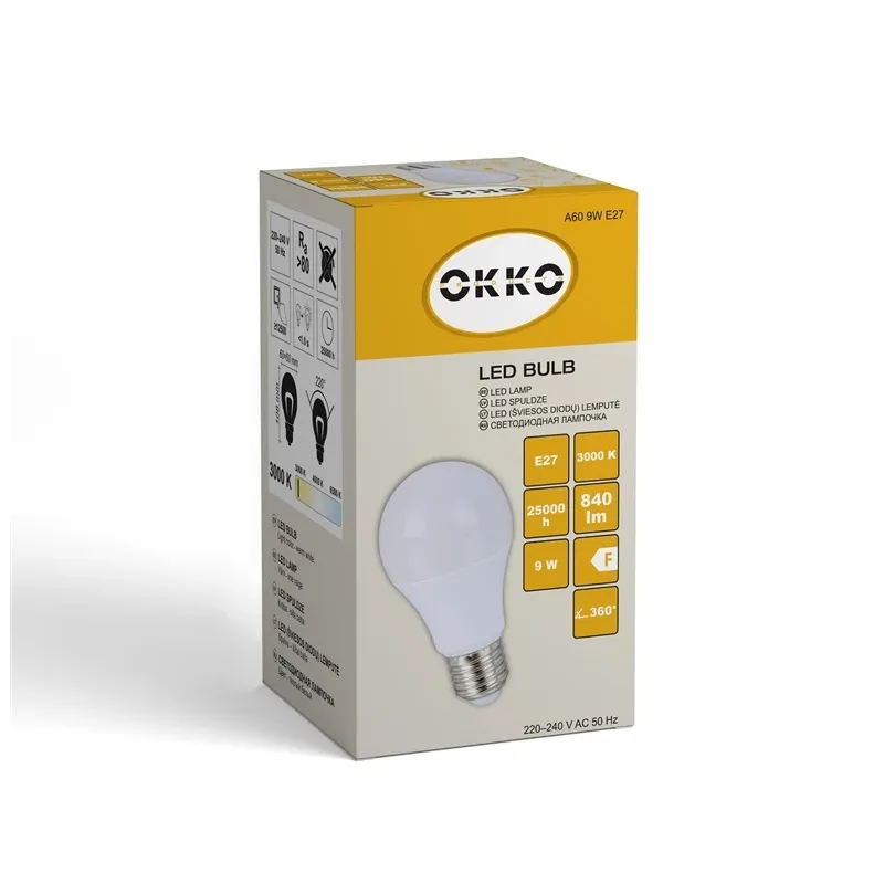 LED Bulb OKKO. A60. E27. 9 W. 840 lm. 3000 K