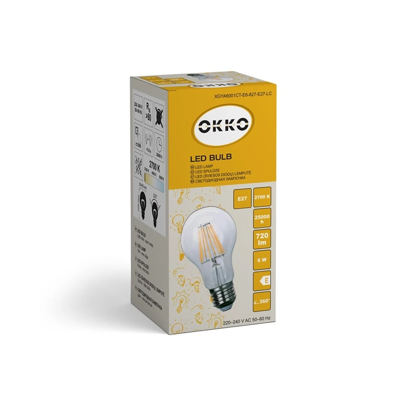 LED spuldze OKKO. A60. E27. 6 W. 720 lm. 2700 K