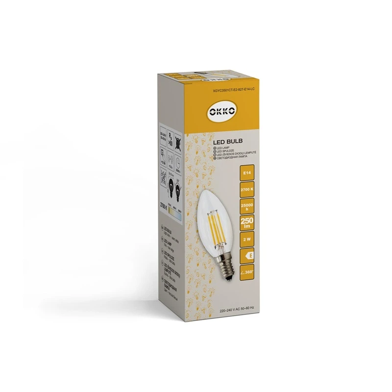 LED spuldze OKKO. B35. E14. 2 W. 250 lm. 3000 K