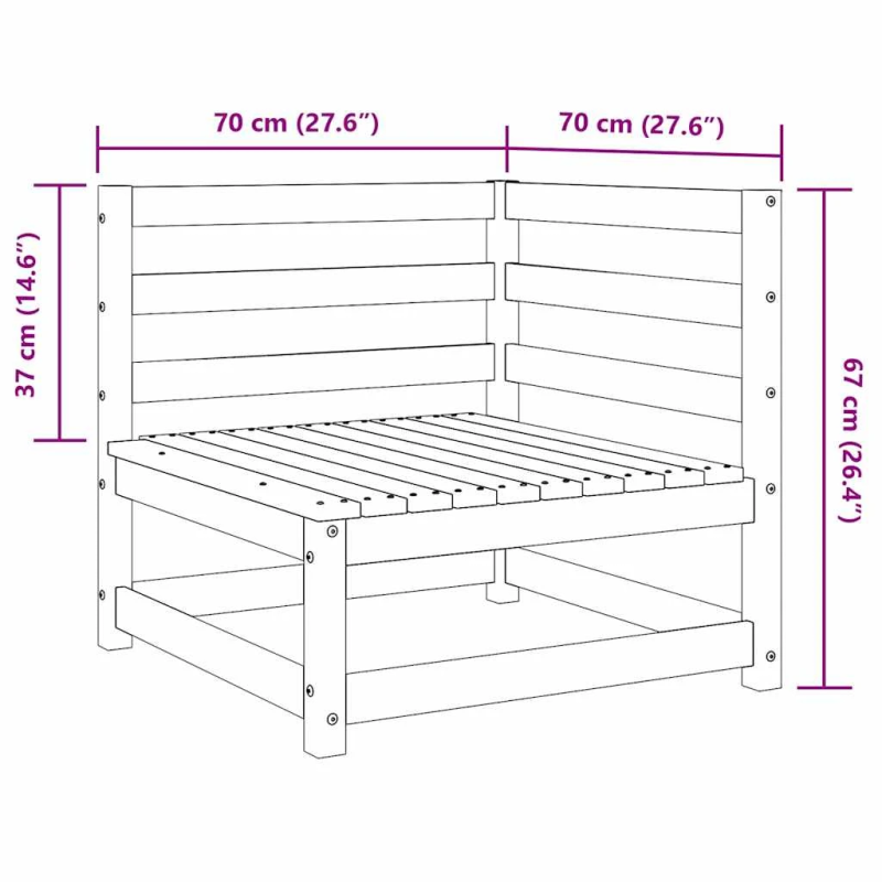 vidaXL dārza stūra dīvāns, vaska brūnas, 70x70x67cm, priedes masīvkoks