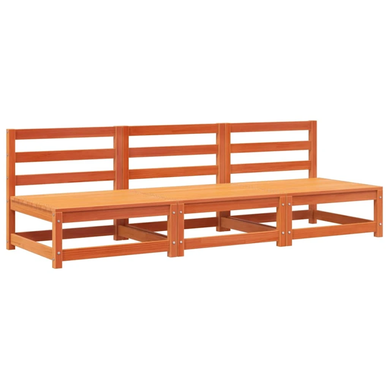 vidaXL dārza dīvāni, 3 gab., vaska brūnas, 70x70x67 cm, priedes koks