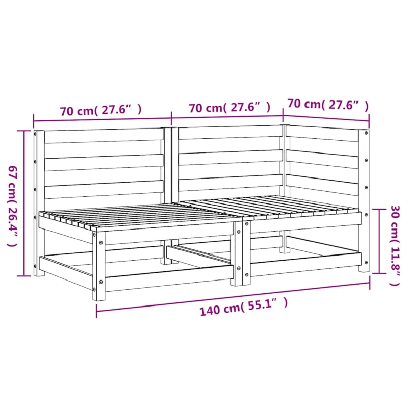 vidaXL divvietīgs dārza dīvāns, priedes masīvkoks