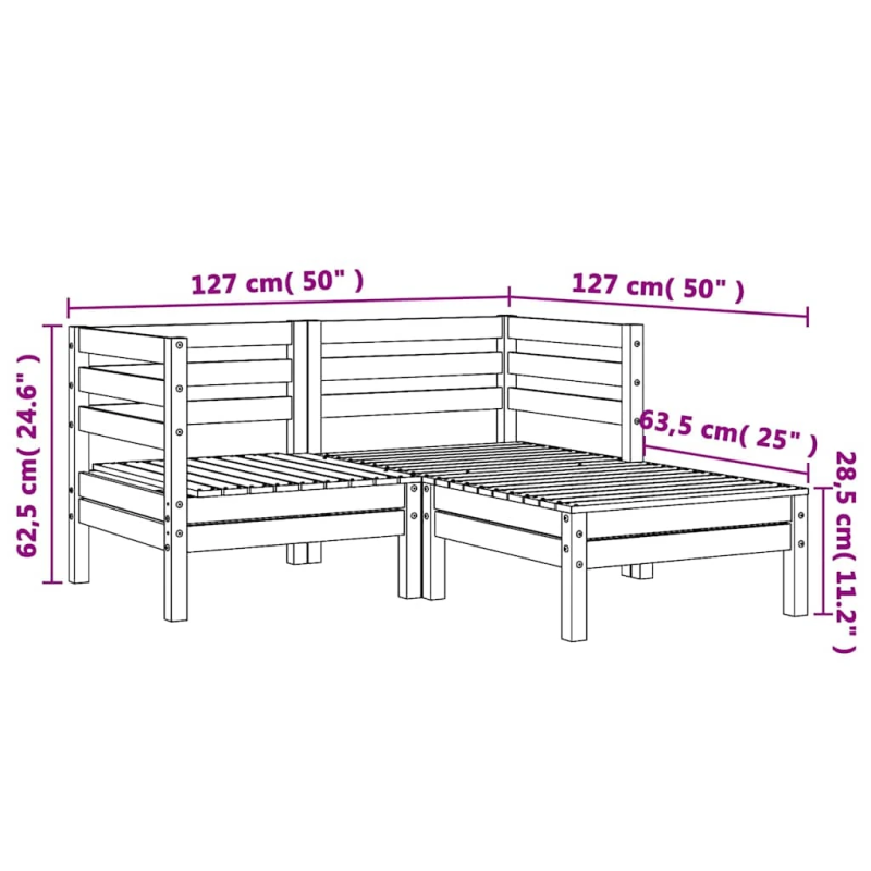 vidaXL divvietīgs dārza dīvāns ar kājsoliņu, priedes masīvkoks