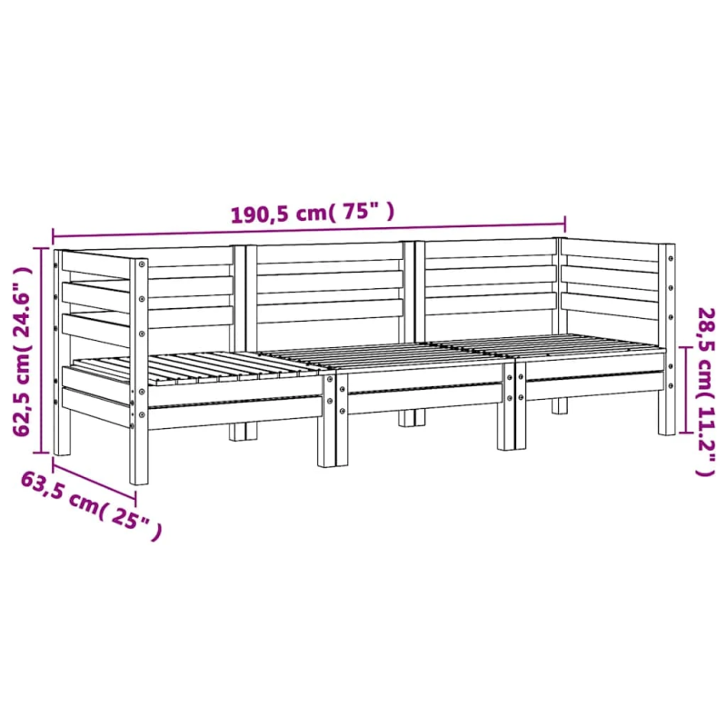 vidaXL trīsvietīgs dārza dīvāns, Duglasa egles masīvkoks