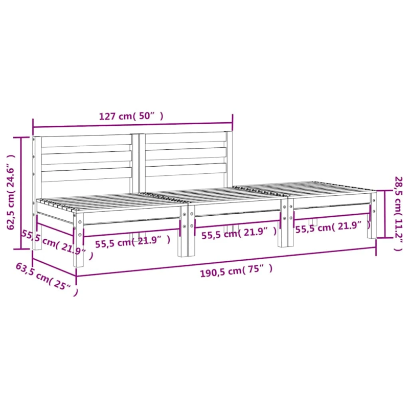 vidaXL trīsvietīgs dārza dīvāns, priedes masīvkoks