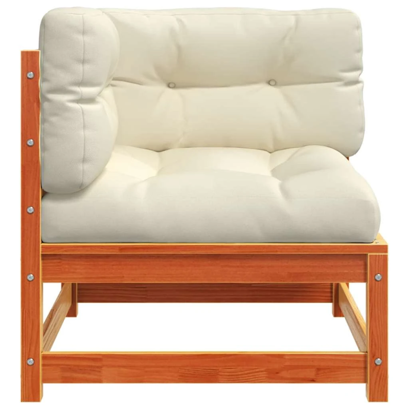 vidaXL dārza stūra dīvāns ar matračiem, vaska brūnas priedes koks