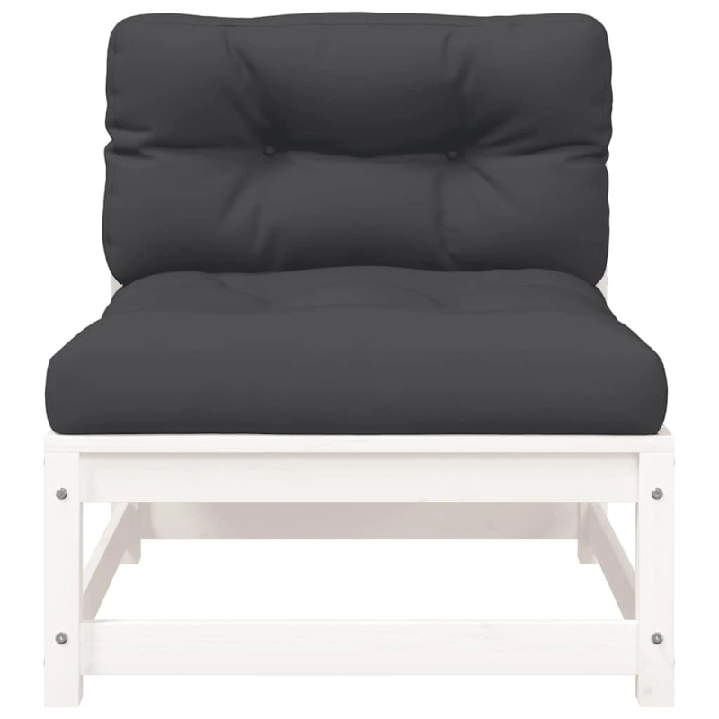 vidaXL 2-vietīgs dārza dīvāns ar spilveniem, balts priedes masīvkoks