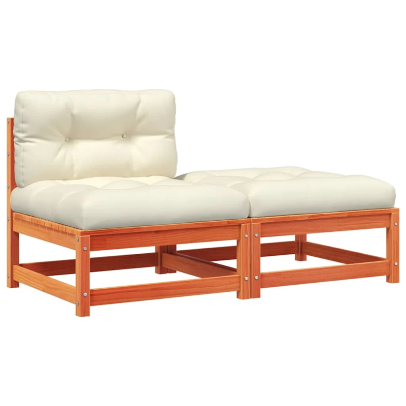 vidaXL dārza dīvāns ar kājsoliņu un matračiem, priedes masīvkoks