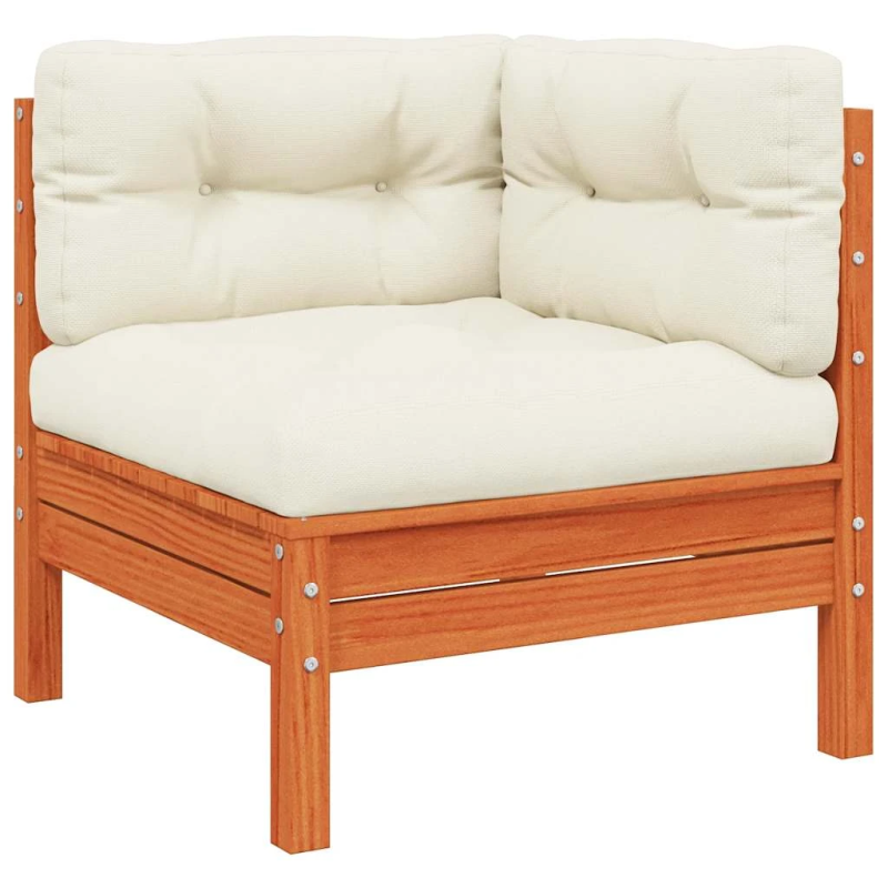 vidaXL dārza stūra dīvāns ar matračiem, vaska brūnas priedes koks