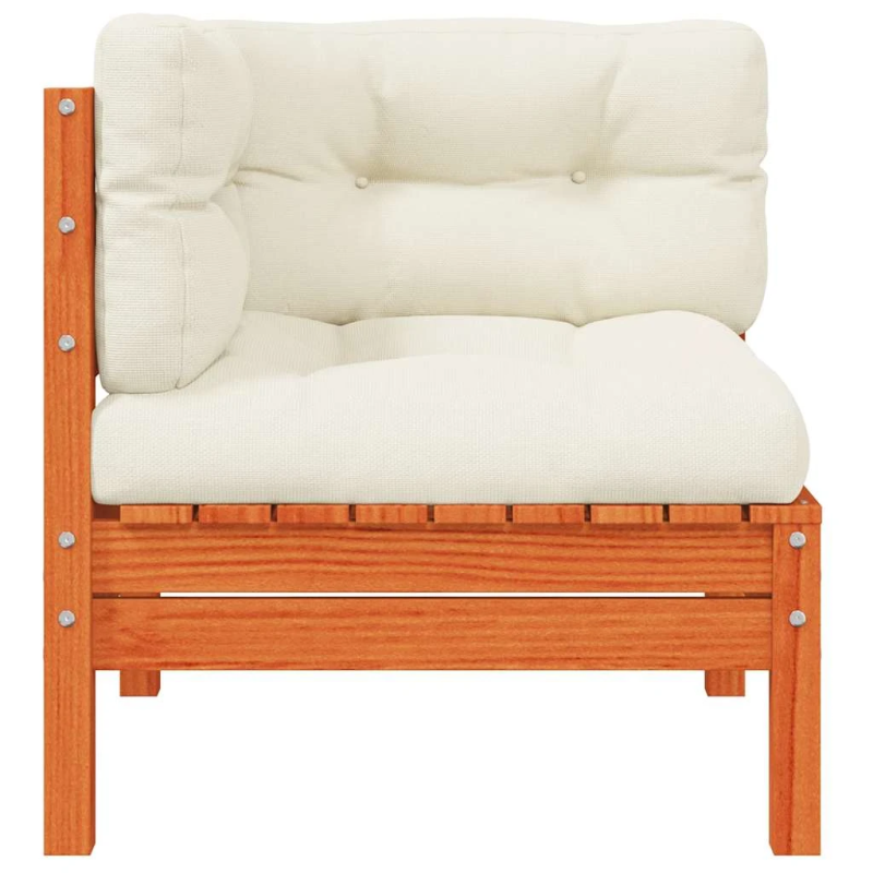 vidaXL dārza stūra dīvāns ar matračiem, vaska brūnas priedes koks