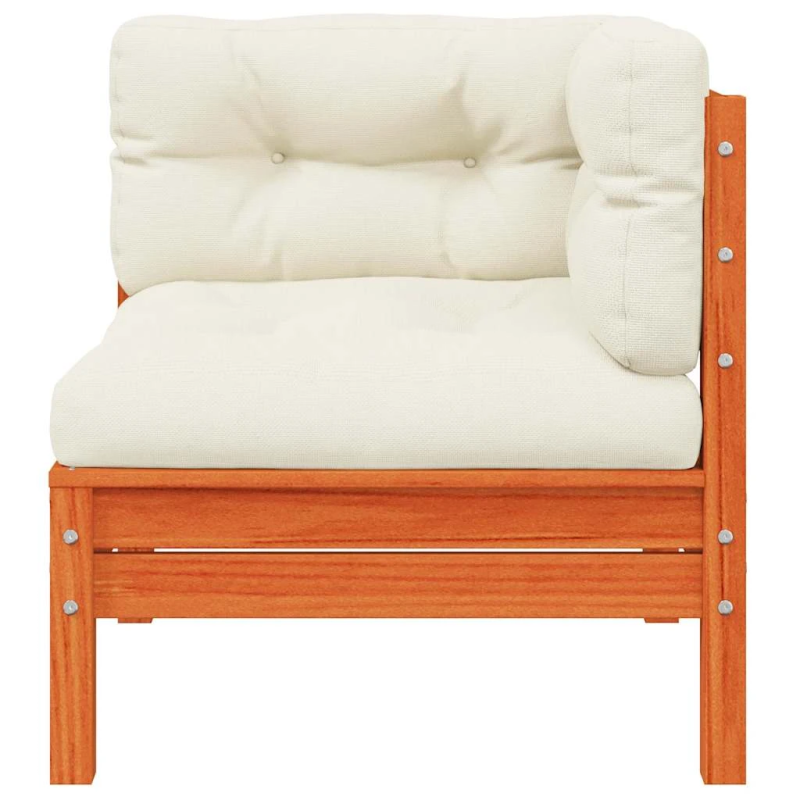 vidaXL dārza stūra dīvāns ar matračiem, vaska brūnas priedes koks