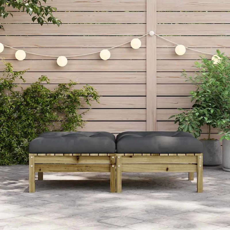 vidaXL dārza soliņi ar matračiem, 2 gab., impregnēts priedes masīvkoks