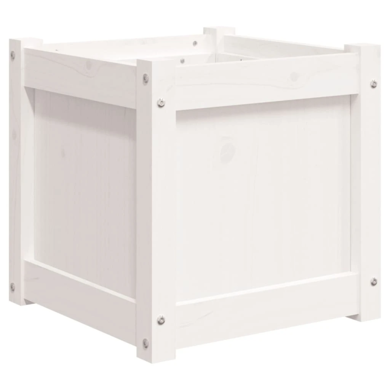 vidaXL dārza puķu kaste, balts, 40x40x40 cm, priedes masīvkoks