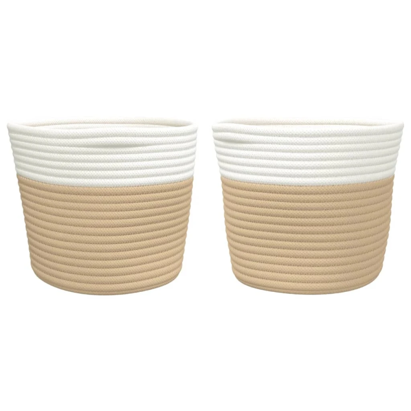 vidaXL uzglabāšanas grozi, 2 gab., bēšs ar baltu, DIA24x18 cm, kokvilna