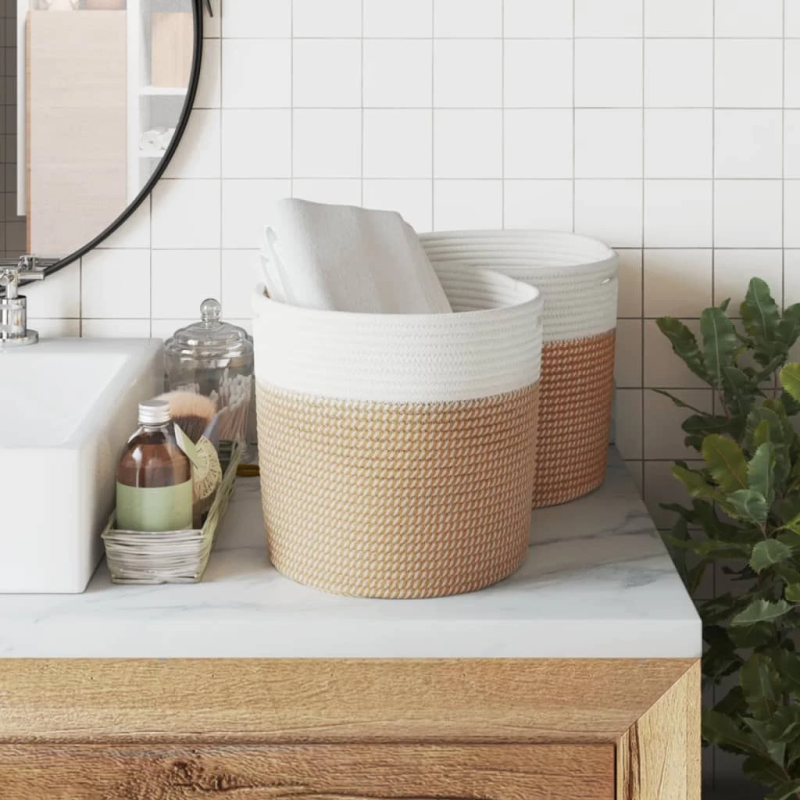 vidaXL uzglabāšanas grozi, 2 gab., brūni ar baltu, DIA28x28 cm, kokvilna