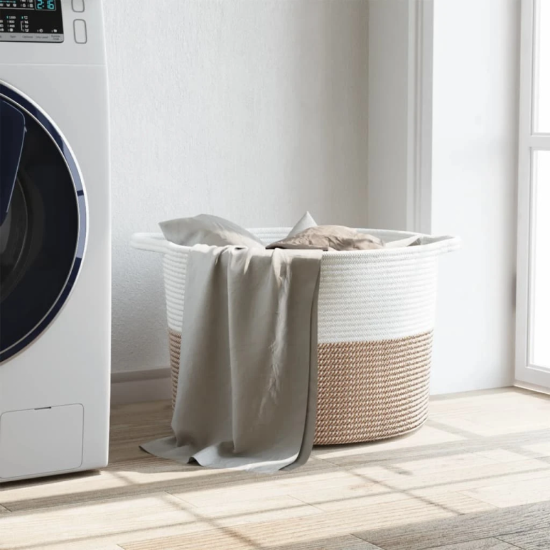 vidaXL veļas grozs, brūns un balts, DIA55x36 cm, kokvilna