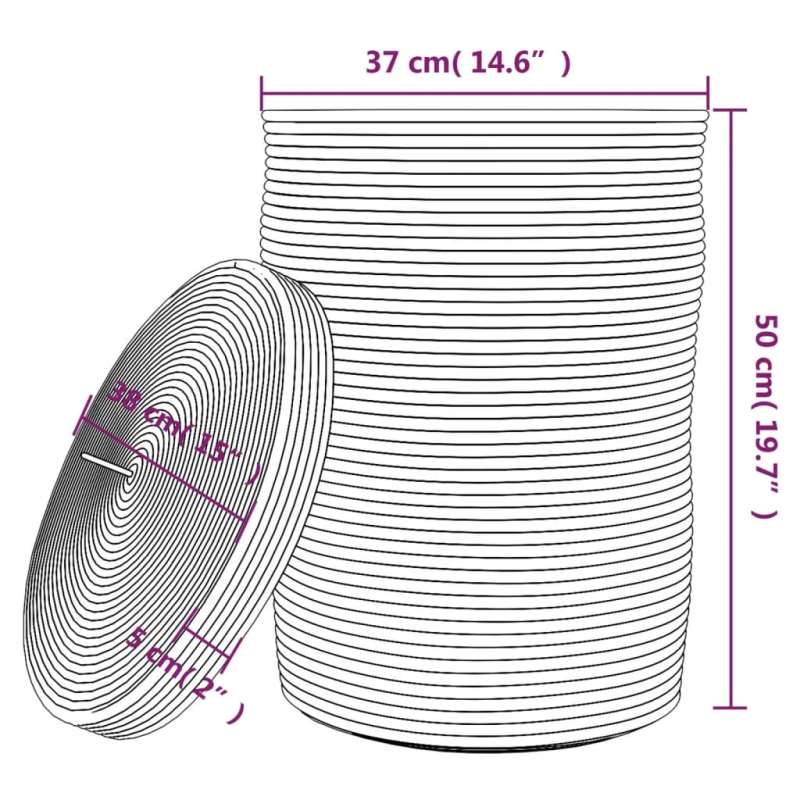 vidaXL uzglabāšanas grozs ar vāku, brūns ar baltu, DIA37x50 cm, kokvilna