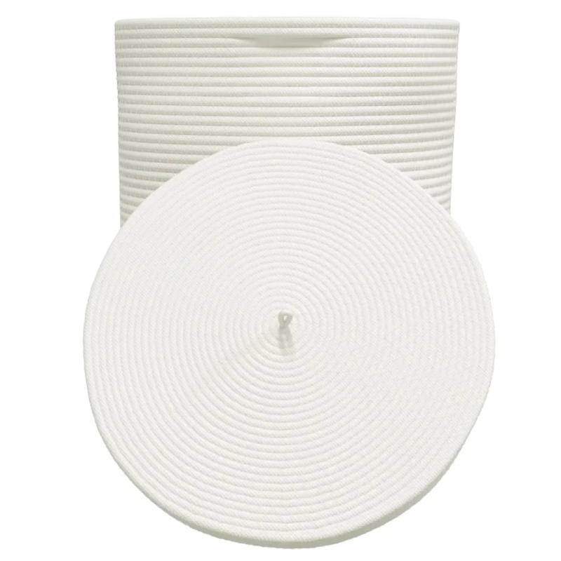 vidaXL uzglabāšanas grozs ar vāku, brūns ar baltu, DIA37x50 cm, kokvilna