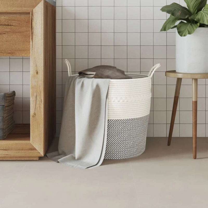 vidaXL uzglabāšanas grozs, pelēks ar baltu, DIA43x38 cm, kokvilna