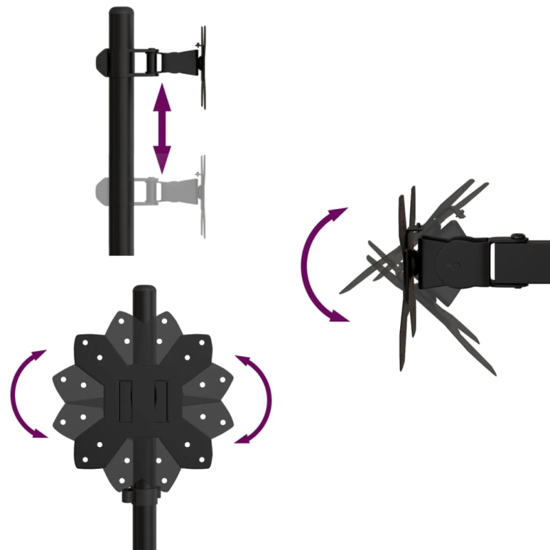 vidaXL monitora statīvs, melns, tērauds, VESA, 75-100 mm