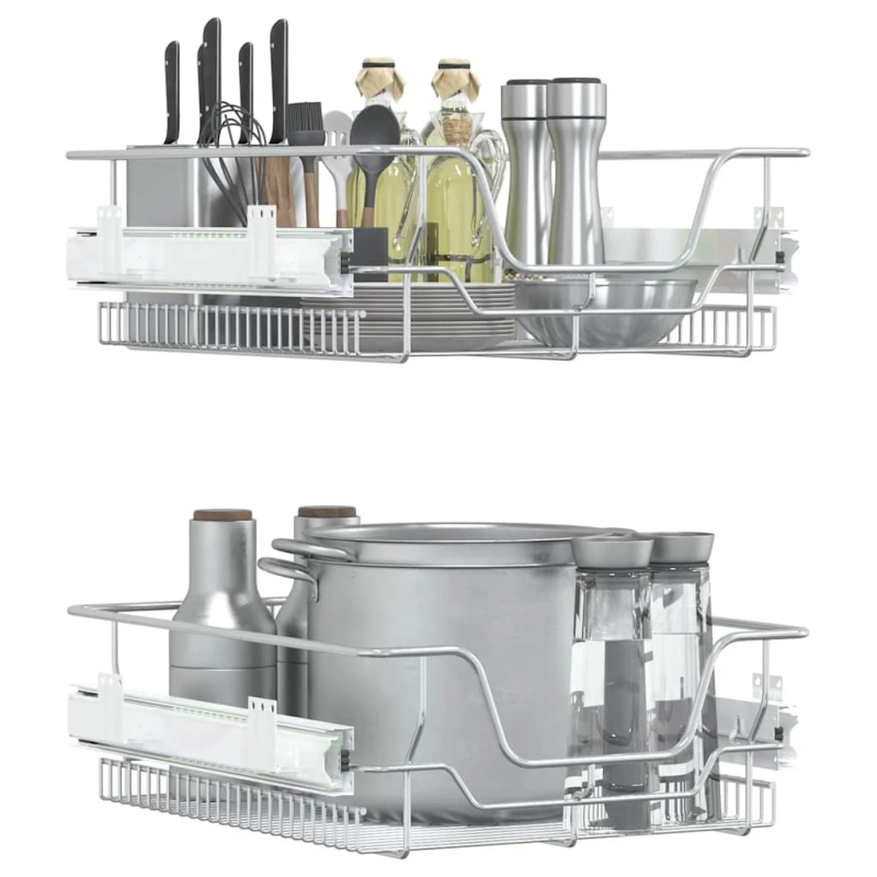 vidaXL izvelkami stiepļu grozi, 2 gab., 45 cm, sudraba