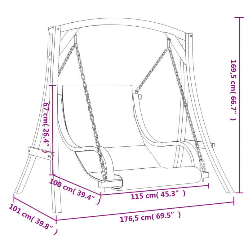 vidaXL šūpuļkrēsls ar matraci, egles masīvkoks ar tīkkoka apdari