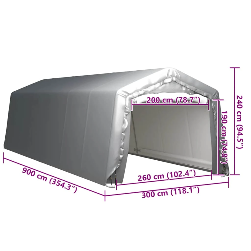 vidaXL uzglabāšanas telts, 300x900 cm, tērauds, pelēks