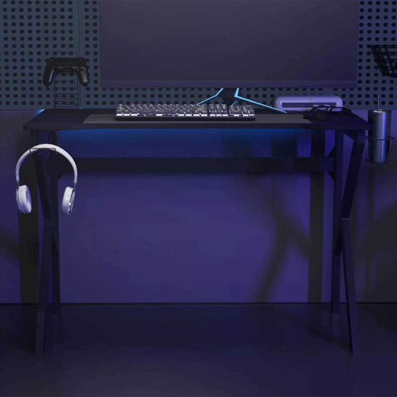 vidaXL datorspēļu galds, K-formas kājas, melns, 110x60x75 cm