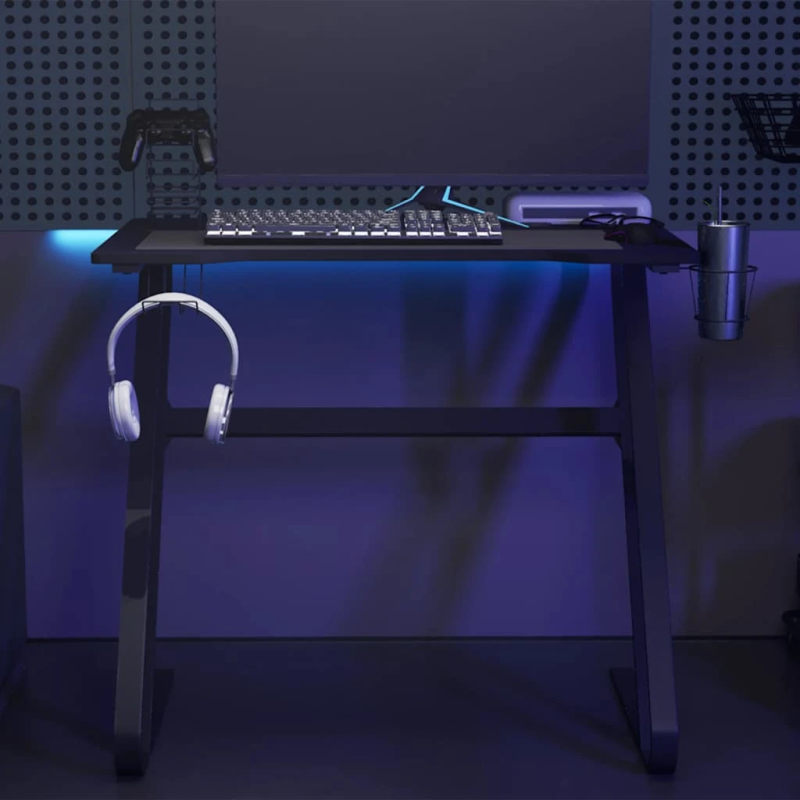 vidaXL datorspēļu galds, ZZ-formas kājas, melns, 90x60x75 cm