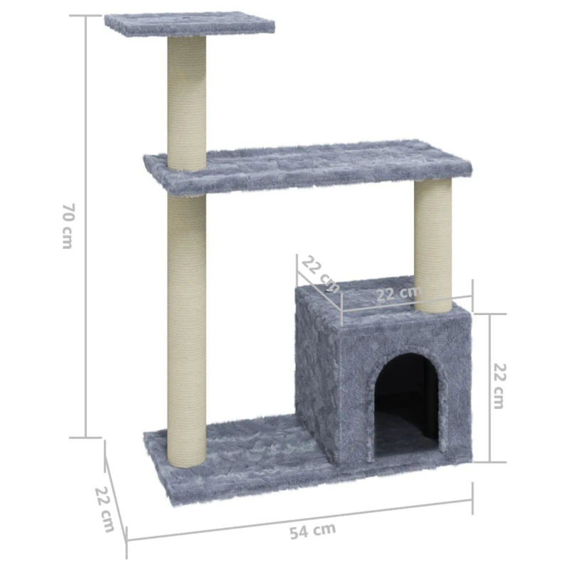 vidaXL kaķu māja ar sizala stabiem nagu asināšanai, 70 cm, pelēka