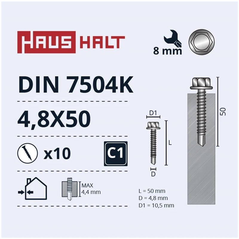 Pašvīdēšanas skrūves Haushalt. DIN 7504K. 4.8 x 50 mm. 10 gab.