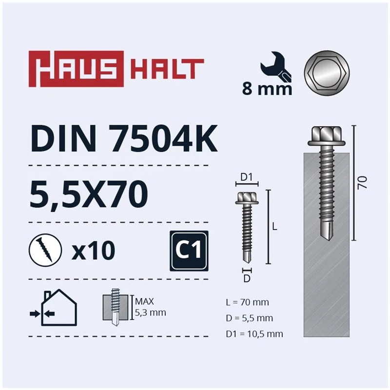 Pašvīdēšanas skrūves Haushalt. DIN 7504K. 5.5 x 70 mm. 10 gab.